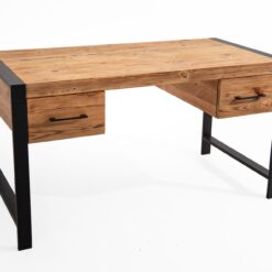 Biurko gabinetowe ze satrego drewna na metalowej ramie z profilu 4 × 2 cm malowanego na czarno